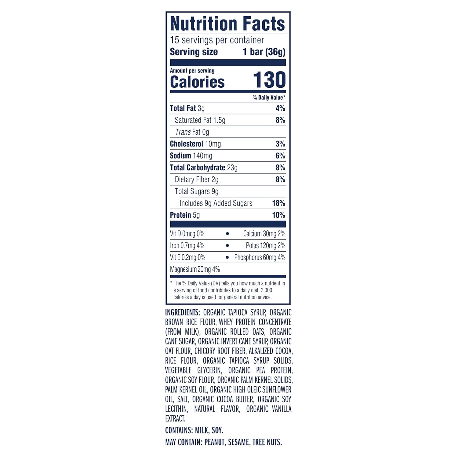 Zbar Protein Cookies 'N Creme Crispy Snack Bars, 15-pack, made with organic oats, non-GMO, 5g protein, gluten free