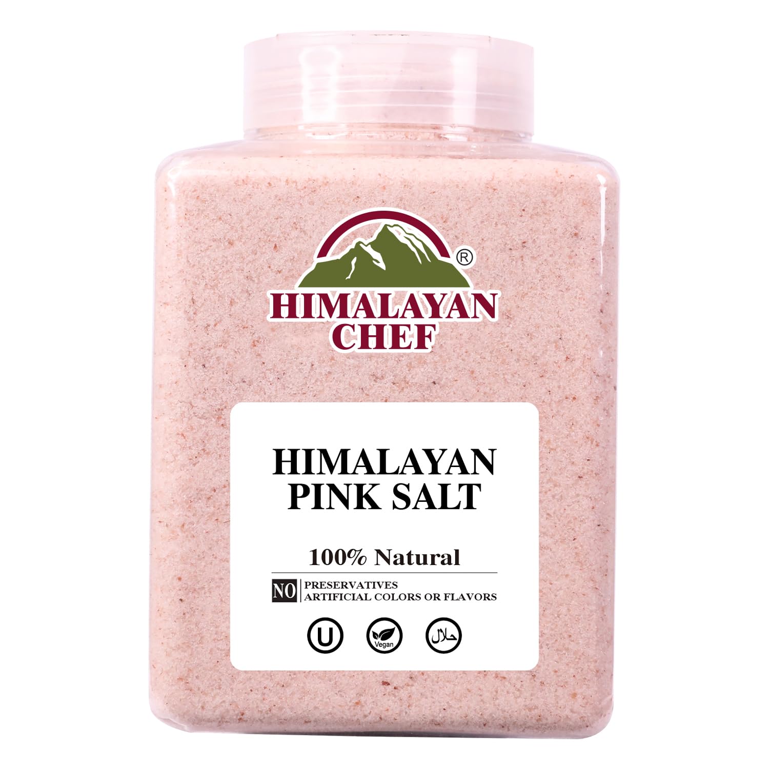 himalayan chef pink himalayan salt, fine grain, 5 lbs, plastic jar, pure, natural, kosher, non-gmo, mineral-rich