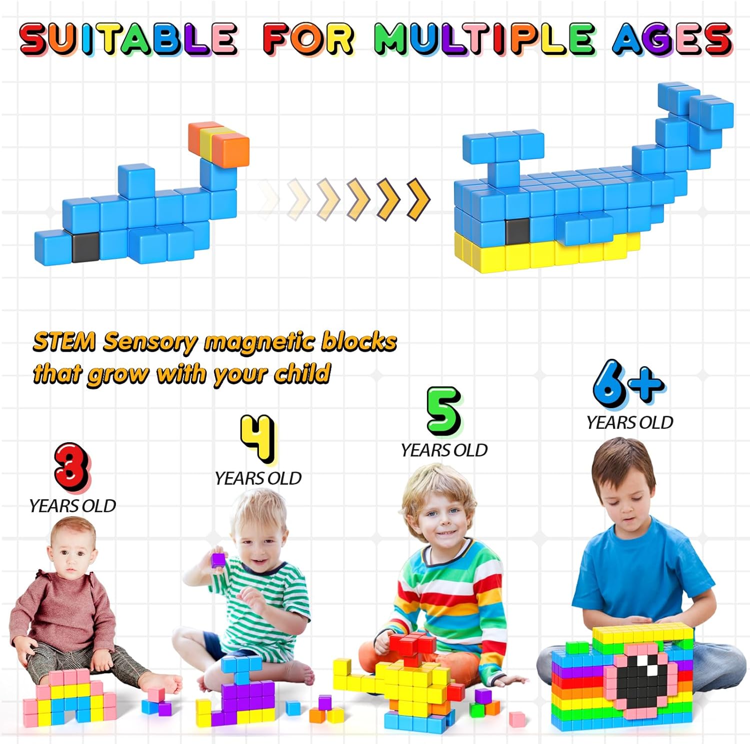 Apluses 54 PCS Magnetic Blocks, Magnetic Building Blocks for Toddlers 3+, Montessori Toys, Magnet Cubes, Preschool STEM Educational Sensory Magnet Toys for Kids Ages 3-5 Year Old Boys and Girls