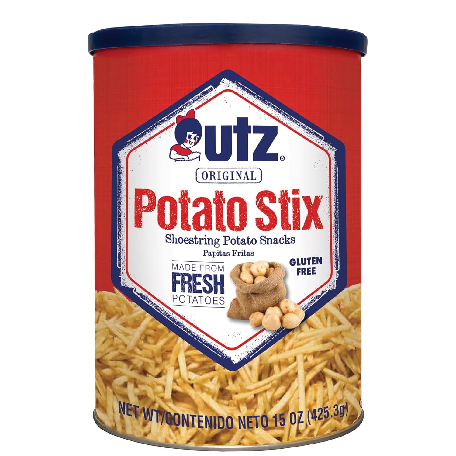 Utz Original Potato Stix, 15 Oz Resealable Canister for Fresh Potato Snacks