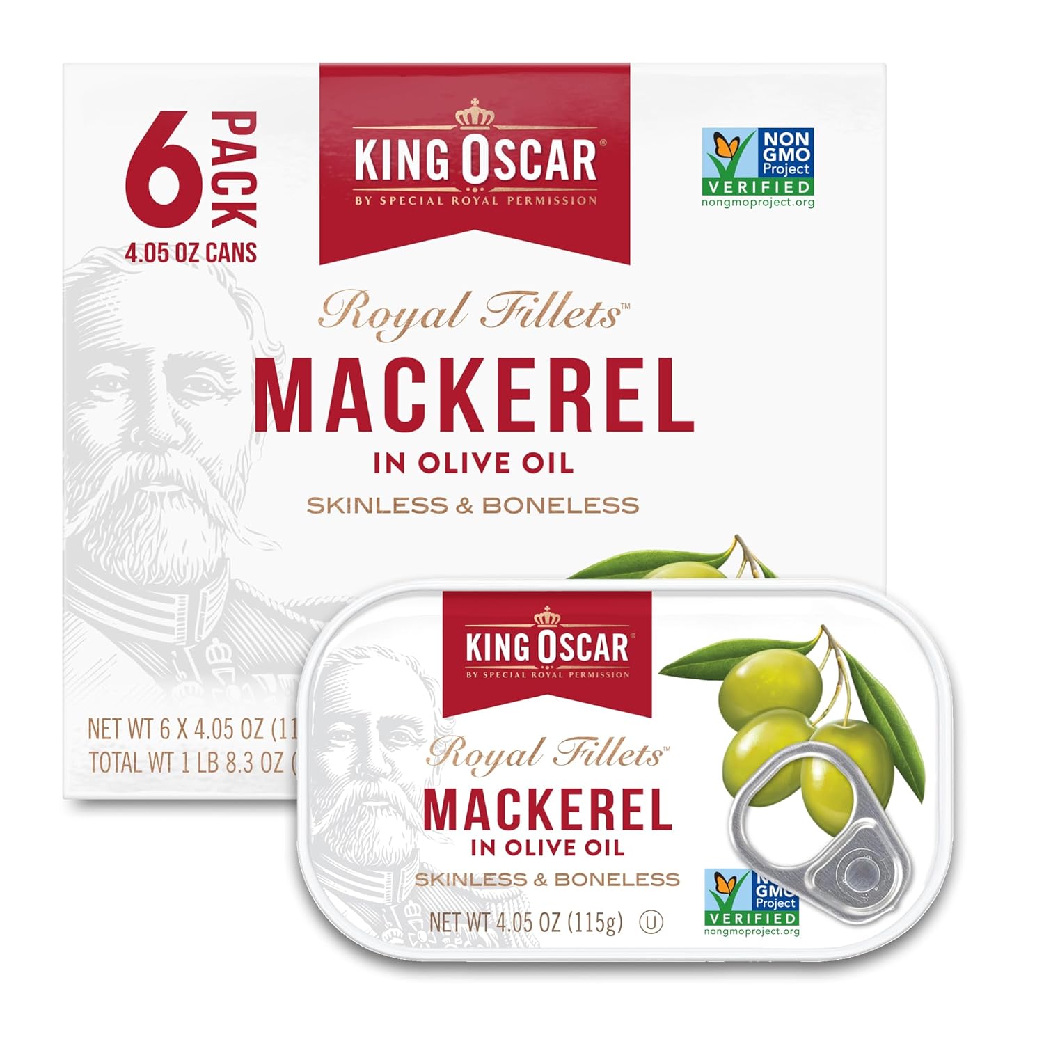 King Oscar skinless boneless wild caught mackerel in olive oil, 4.05 ounce can, pack of 6