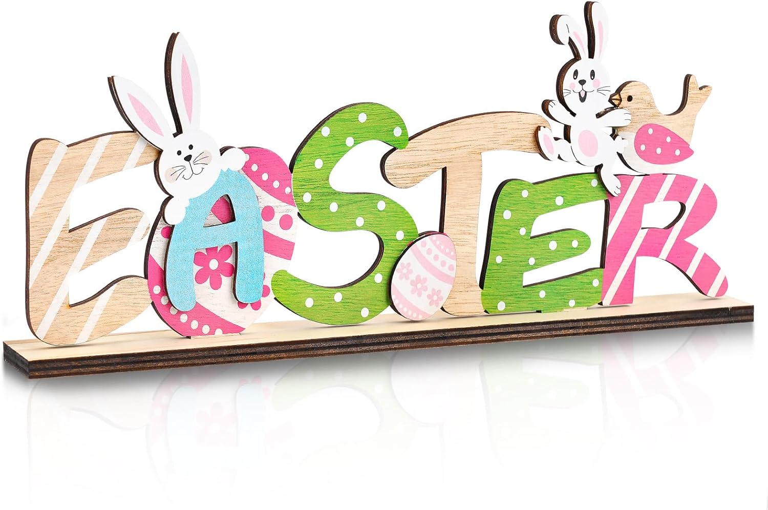 Farmhouse-style Wooden Bunny Easter Decorations for Home Indoor Tiered Tray Display