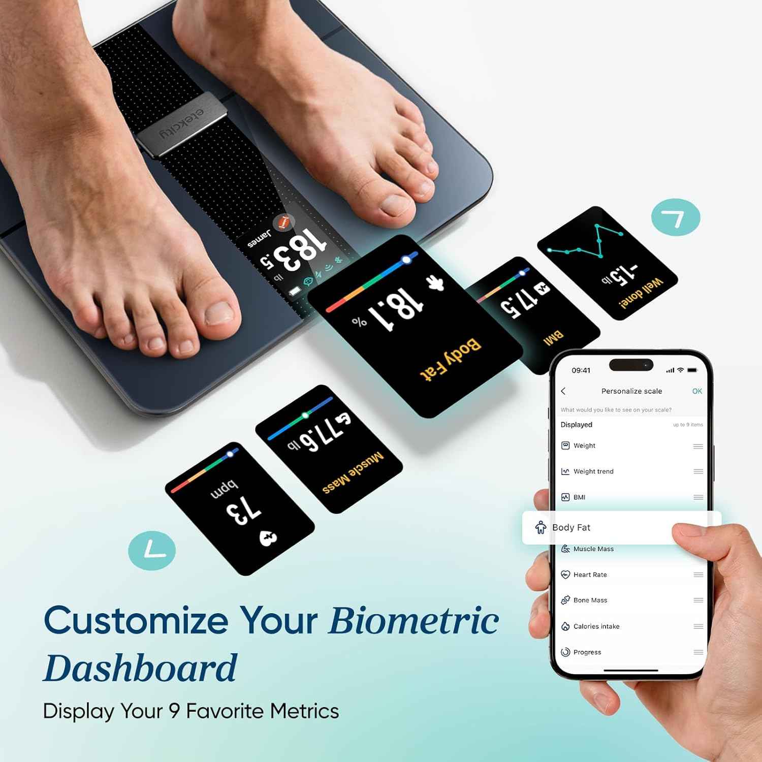 Etekcity FSA&HSA Eligible Smart Scale for Body Weight Fat, Digital Bathroom Weighing Machine for Accurate BMI Muscle Mass Composition, Home Use Apple Health Compatible Fitness Equipment