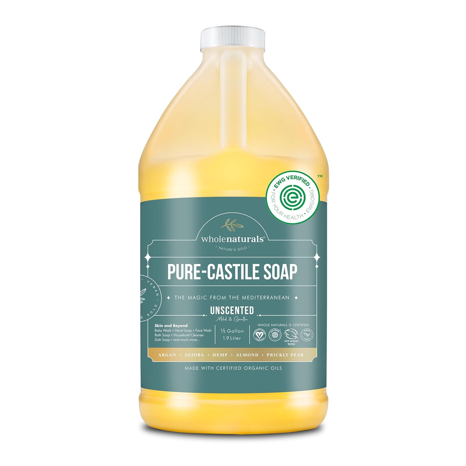 wholenaturals pure castile soap liquid ewg verified palm oil free unscented 64 fl oz