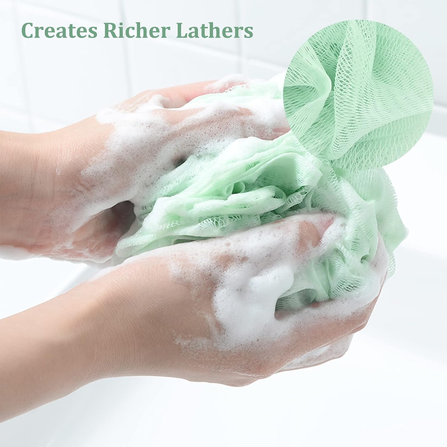 Fu Store 4-pack loofah sponge shower bath scrubbers with mesh balls in 4 colors, 50g each, for body exfoliation