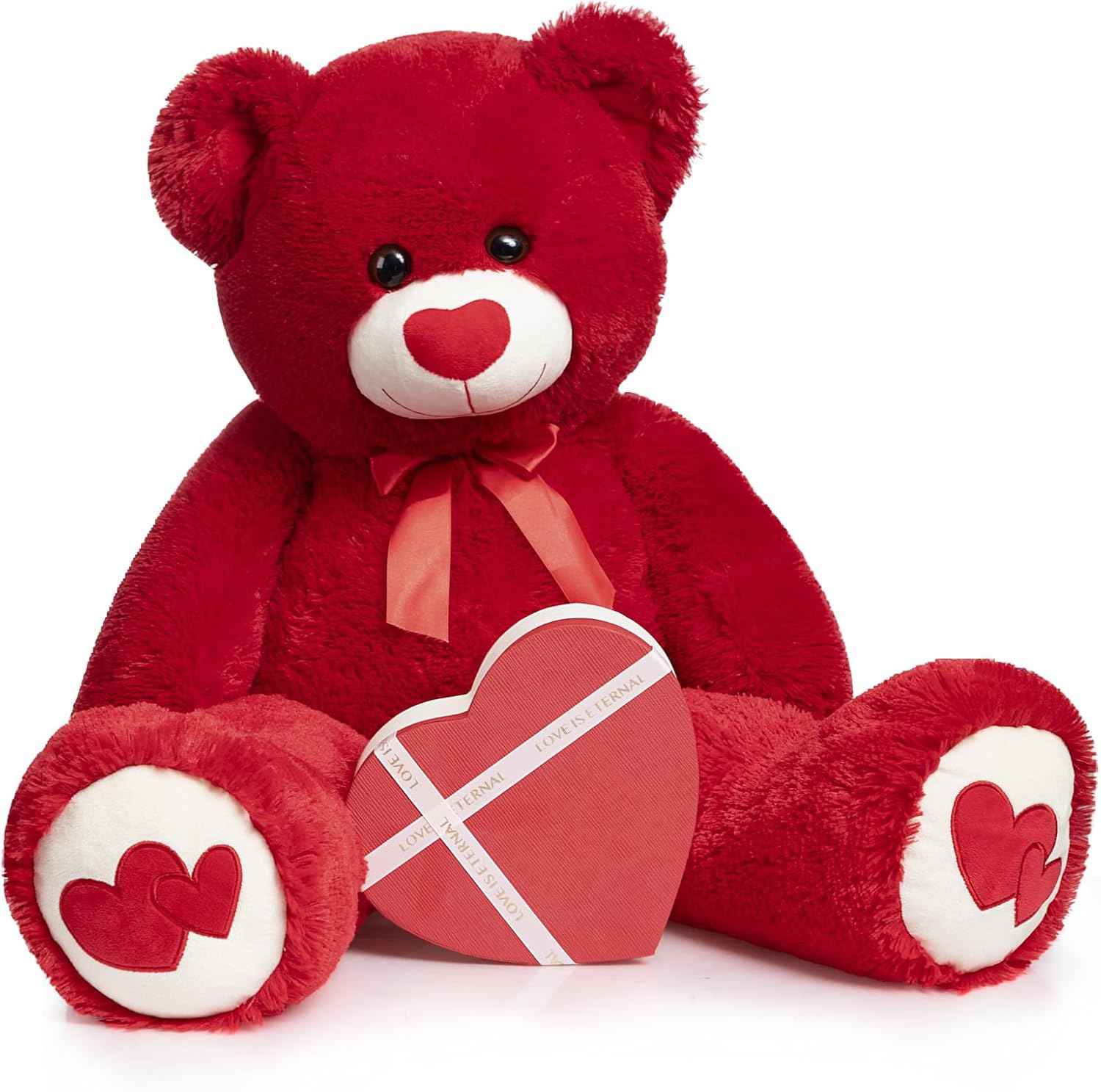 HollyHOME Big Teddy Bear Stuffed Animal Valentines Large Bear Plush with Red Heart for Girlfriend and Kids Valentines 36 inch Tan
