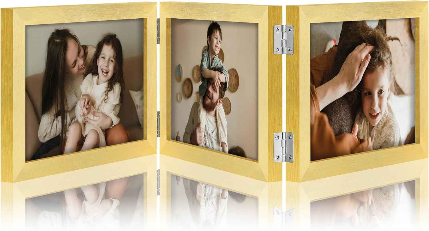 decorUhome Triple 4x6 Picture Frame Vertical, Engineered Wood Trifold Photo Frame with Plexiglass for Tabletop Display, 4x6, Black