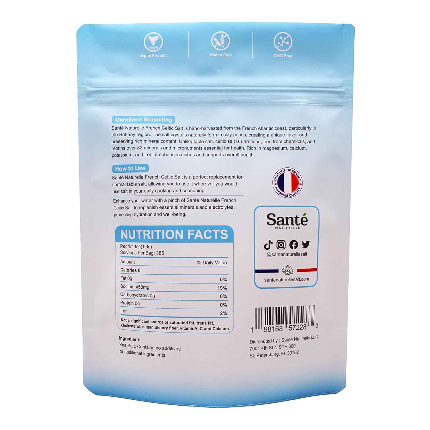 sante naturelle celtic salt 1.1lb french mineral sea salt organic rich in 82+ minerals hand harvested sal celtica