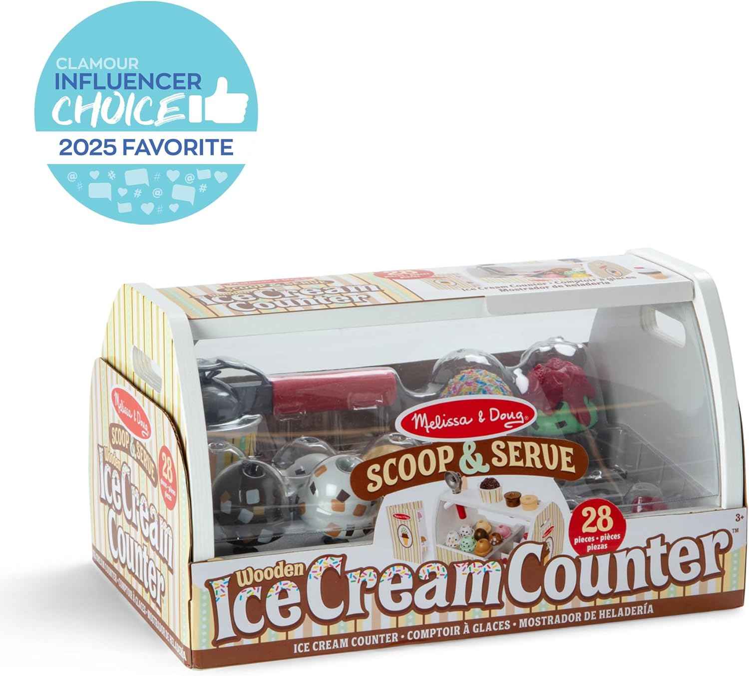 Melissa & Doug Wooden Scoop & Serve Ice Cream Counter, Pretend Play Store, 28 Toy Food & Play Kitchen Accessories, Preschool Toys for Girls & Boys 3+