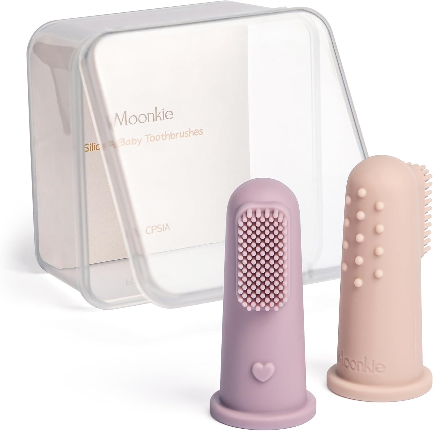 Moonkie Baby Finger Toothbrush Tongue Oral Cleaner Kit for 3 Months +, 3 Pcs, Blush/Pale Mauve/Blush Soft Touch Design