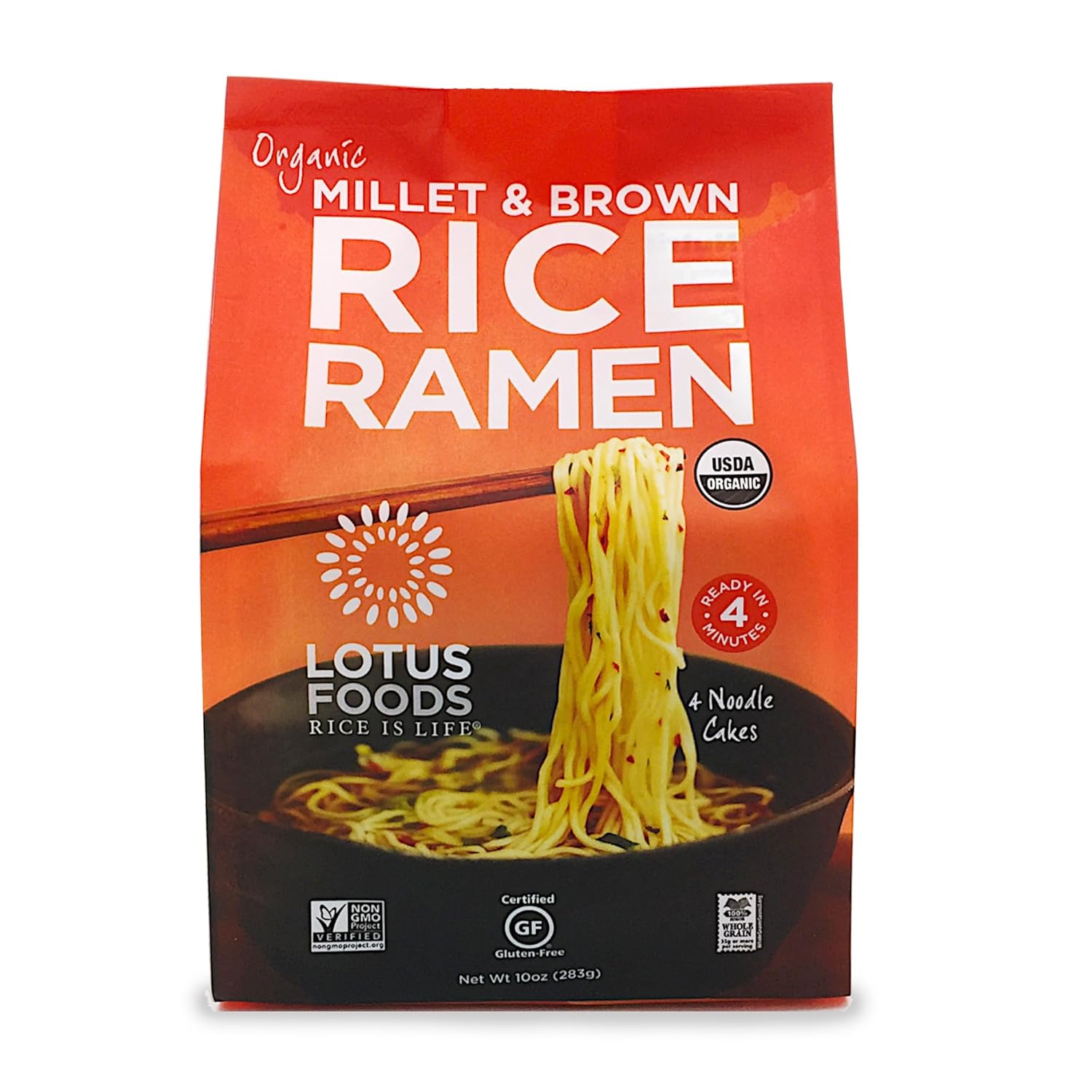 lotus foods organic millet and brown rice ramen noodles gluten free instant ramen noodles with 4 minute cooking time - 10 oz bag