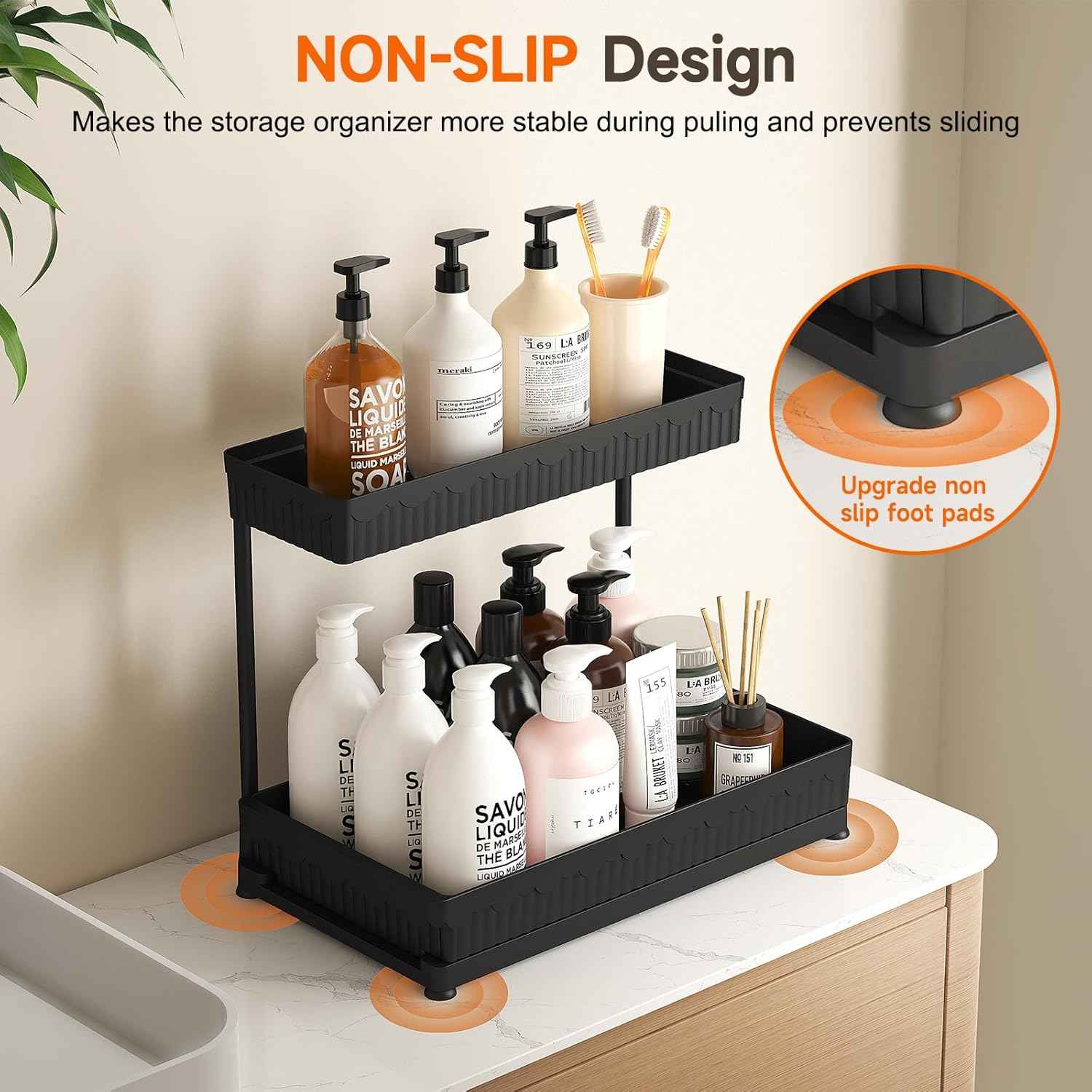 3 Pack Multi-Purpose Under Sink Organizers and Storage, 2026 L-Shaped Pull Out Cabinet Organizer for Bathroom & Kitchen, Under Cabinet Organizer with Hooks Hanging Cup, Black