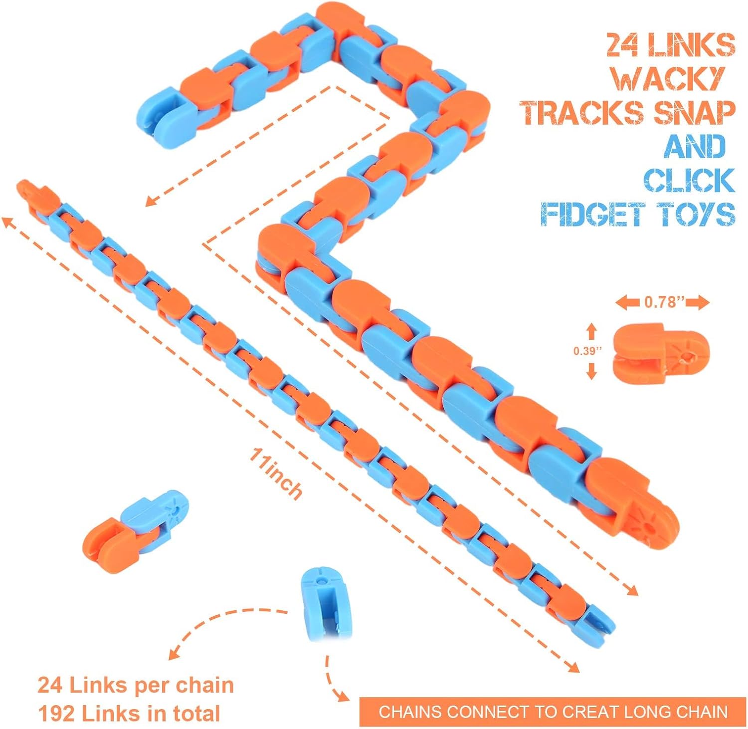 8Pcs 24Links Fidgets Wacky Tracks Fidget Toys for Kids Valentines Day Gifts Classroom Gifts School Easter Stocking Stuffers Plastic Sensory Autism Snap Fidget Click Snake Toys for Adults Travel 11inch