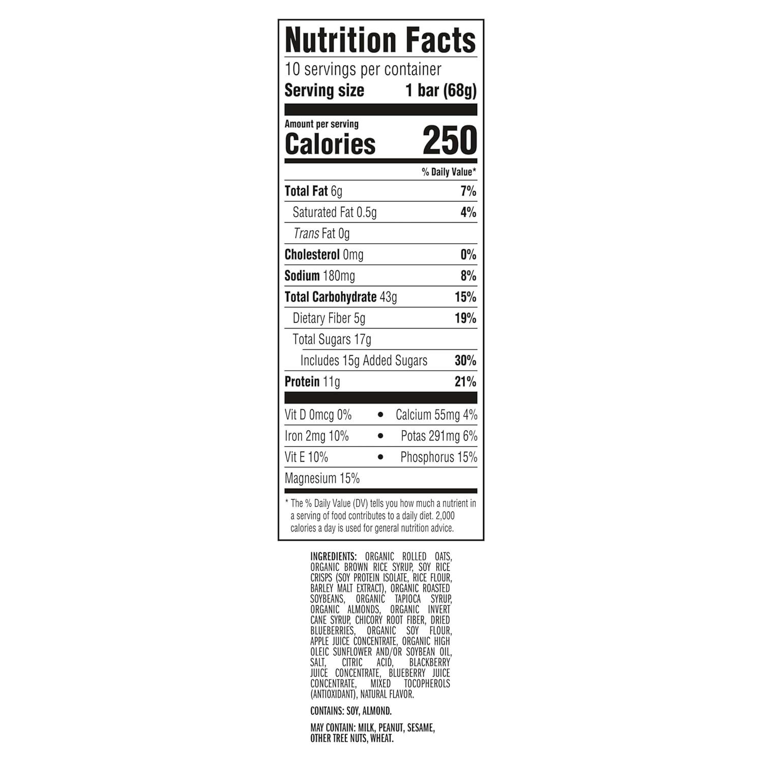 CLIF BAR Energy Protein Bars Blueberry Almond Crisp 10 pack Non-GMO Energy Bars with Organic Oats