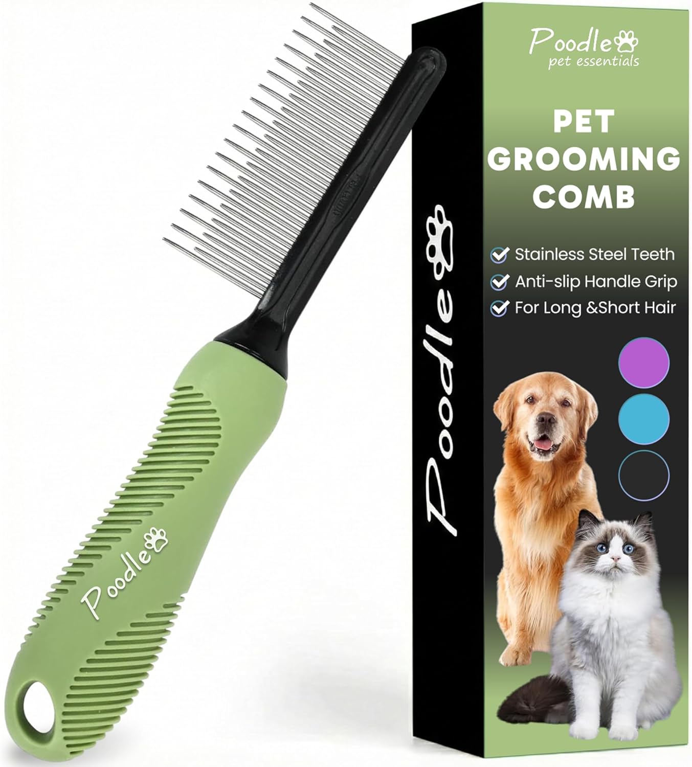 poodle-dematting-fur-rake-comb-brush-for-dogs-and-cats-with-long-2.5inch-steel-safety-blades