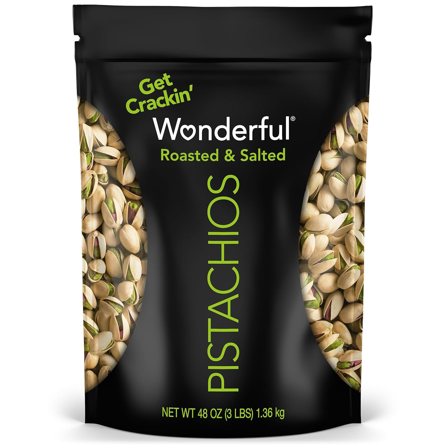 wonderful pistachios in shell roasted salted nuts 48 ounce resealable bag gluten free protein snacks