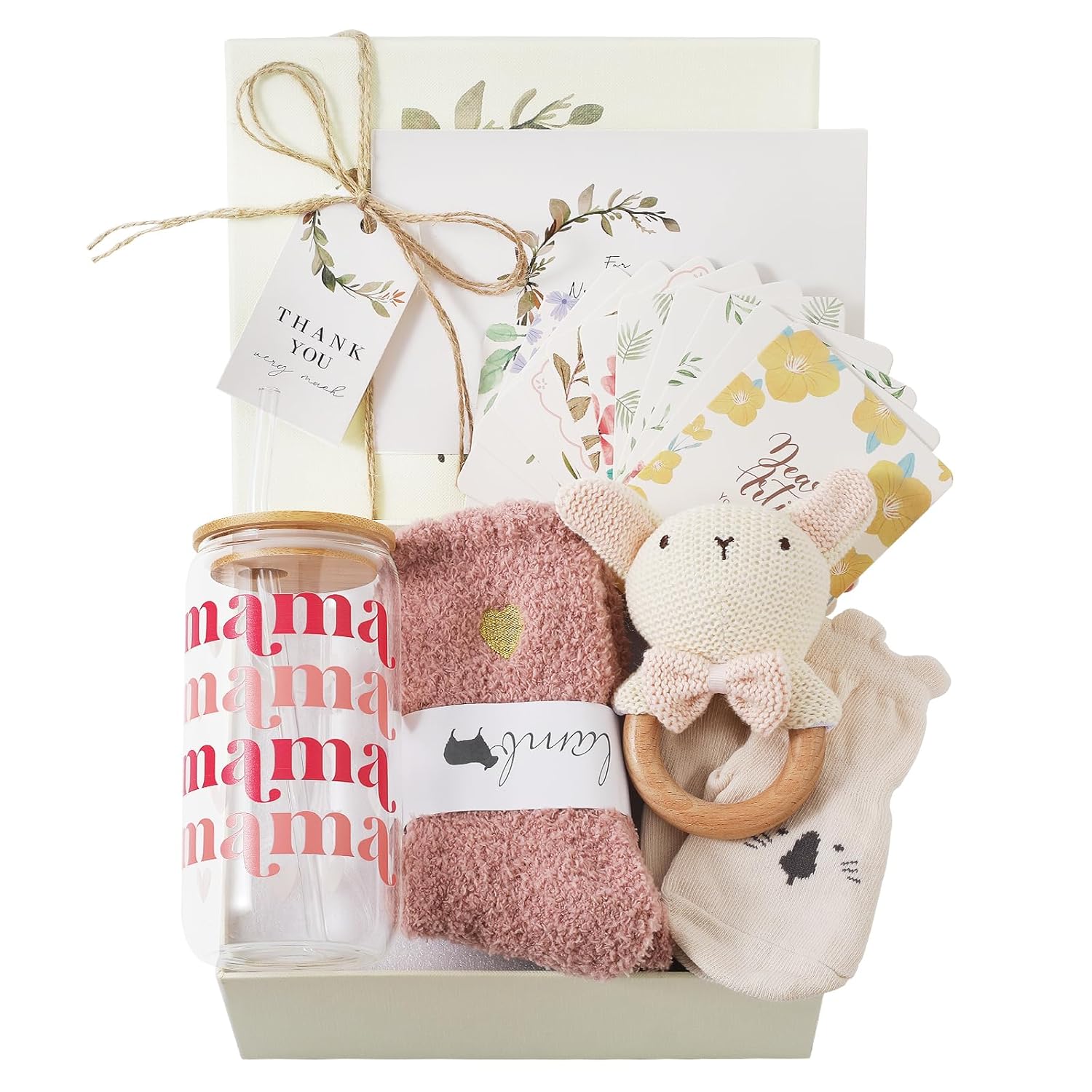Mama Bear Pregnancy & Baby Shower Gifts Care Package - Eye Mask, Baby Rattle & Mug for New Mom