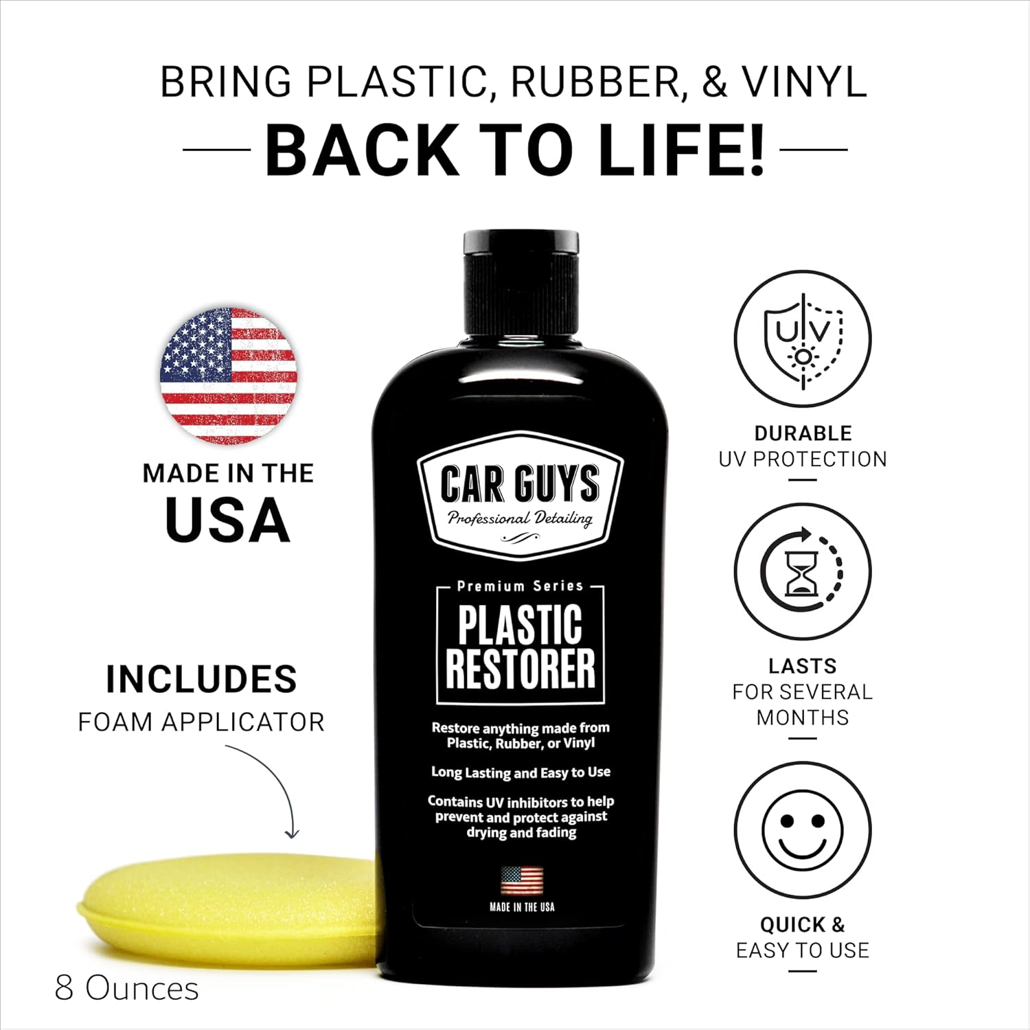 car guys 8 oz plastic trim restorer with foam applicator for interior exterior surfaces