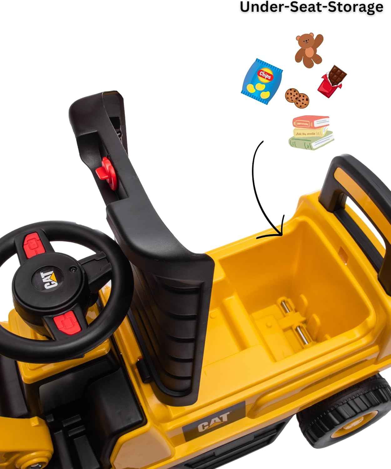 Best Ride On Cars CAT Excavator Push Car – Licensed Caterpillar Ride-On Digger Toy for Kids with Rotating Bucket & Under-Seat Storage – Construction Vehicle for Toddlers