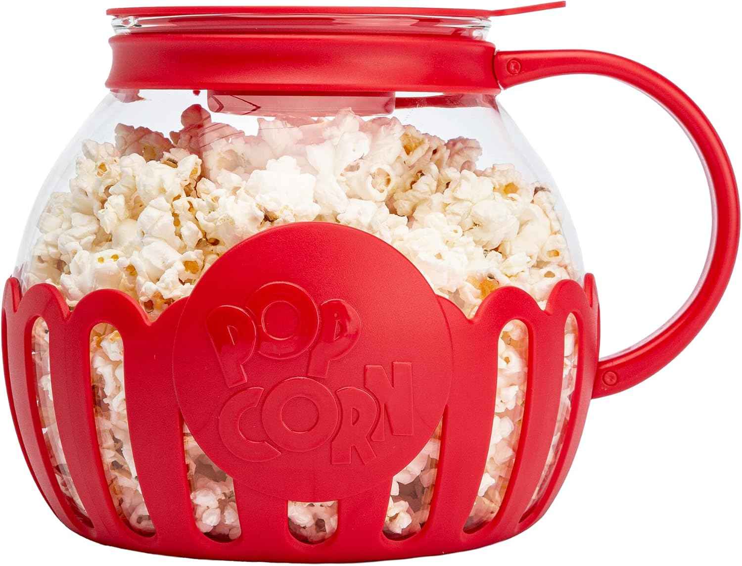 Ecolution Patented Micro-Pop Microwave Popcorn Popper with Temperature Safe Glass, 3-in-1 Lid Measures Kernels and Melts Butter, Made Without BPA, Dishwasher Safe, 1.5-Quart, Aqua