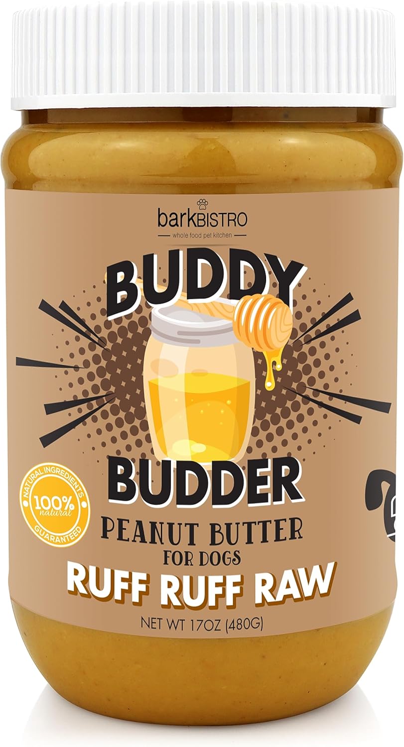 Ruff Ruff Raw natural dog peanut butter, 17 oz jar, Made in USA, healthy dog treats for puppies and adult dogs