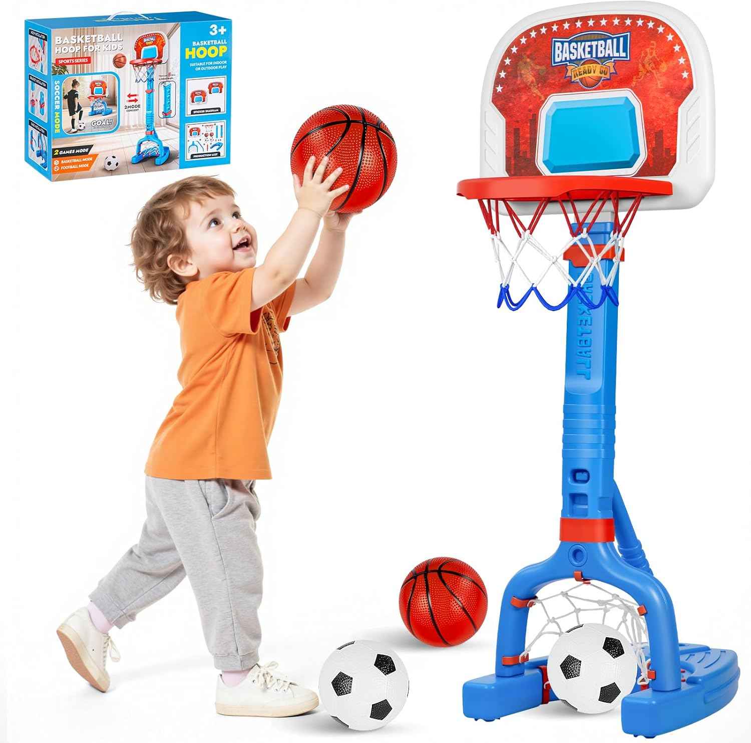 FLMAQE Toddler Basketball Hoop,Swimming Pool Basketball Hoop, Adjustable Mini Kids Basketball & Soccer Goal with4Balls & Ball Pumps for Indoor, Outdoor, Pool, Sports, Birthday Gifts for Children