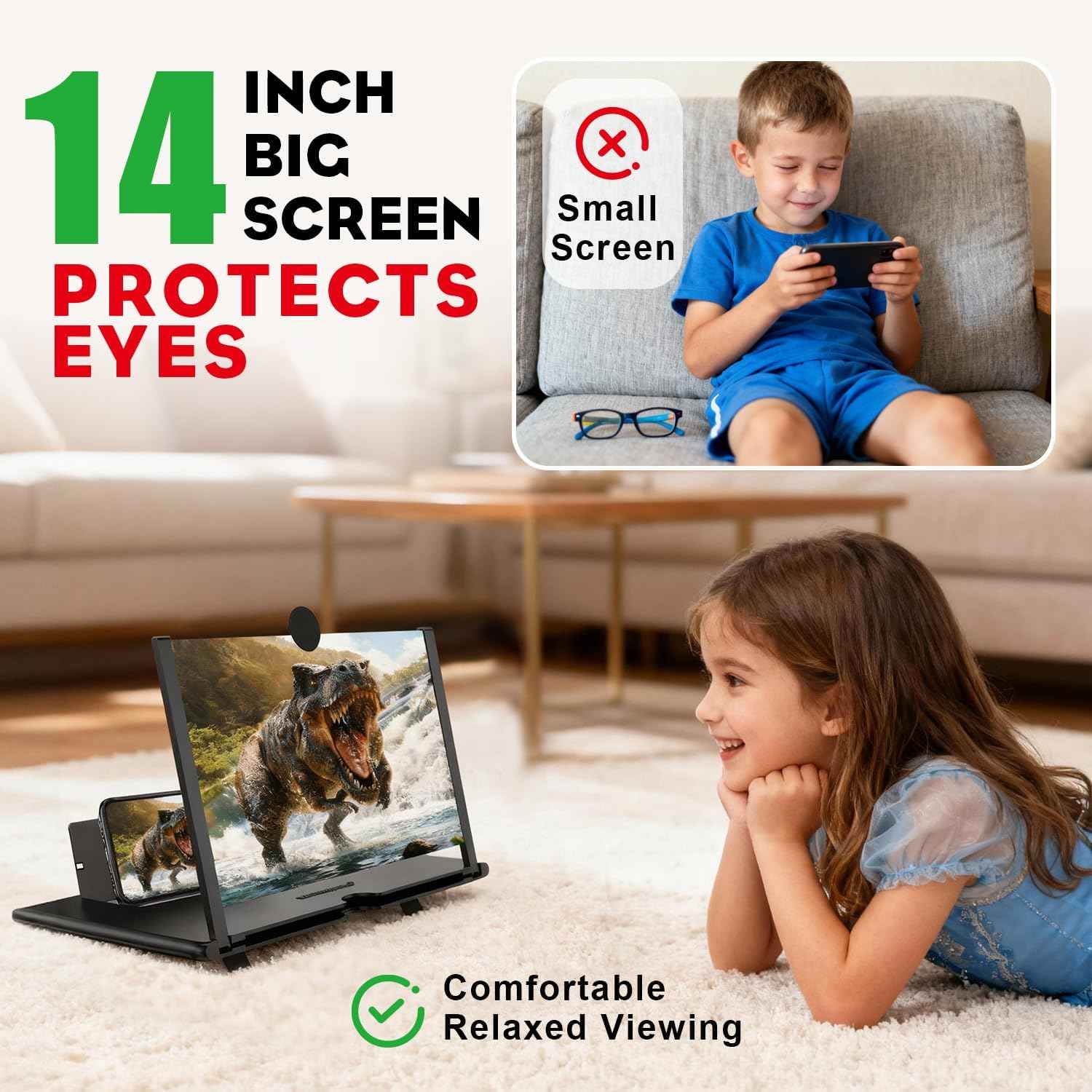 14 Inch Smartphone Screen Magnifier 3D HD Foldable Amplifier Phone Stand with Adjustable Angle Gift for Mom Dad Family Portable Universal Enlarger Movies Gaming Video