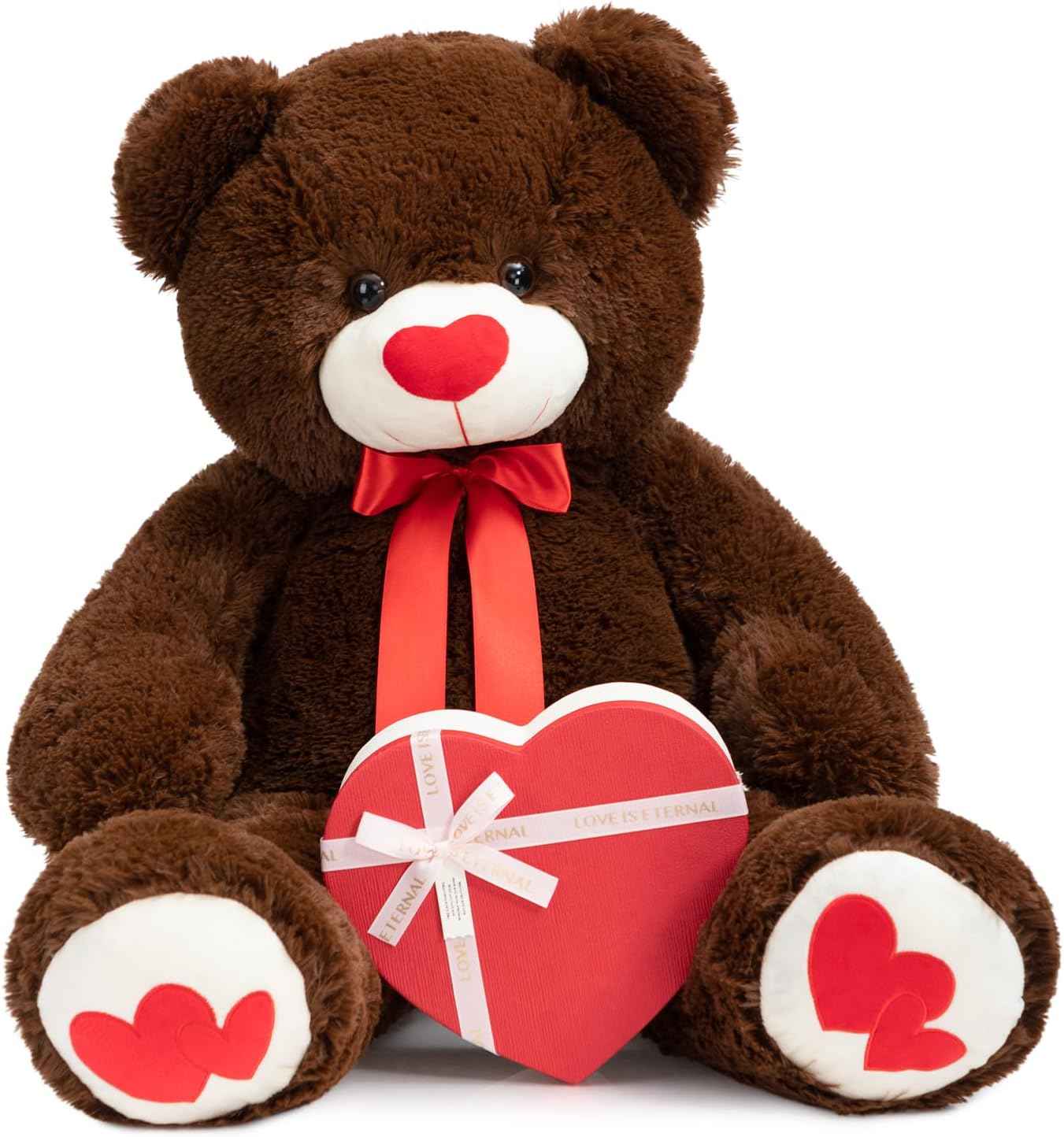 HollyHOME Big Teddy Bear Stuffed Animal Valentines Large Bear Plush with Red Heart for Girlfriend and Kids Valentines 36 inch Tan
