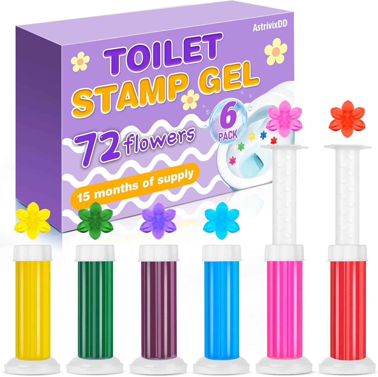 8 Pack Toilet Gel Stamp, 96 Stamps 8 Kinds Of Scent Toilet Bowl Cleaner Gel, Long-Lasting Flowers Shaped Bathroom Freshener, Keeps Toilet Fresh Fragrant and Clean