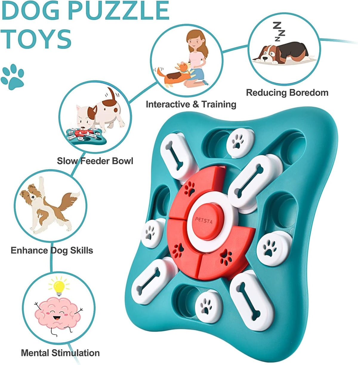 PETSTA Dog Puzzle Toys, Treat Dispensing Dog Enrichment Toys for IQ Training and Brain Stimulation, Interactive Mentally Stimulating Toys as Gifts for Puppies, Cats, Dogs