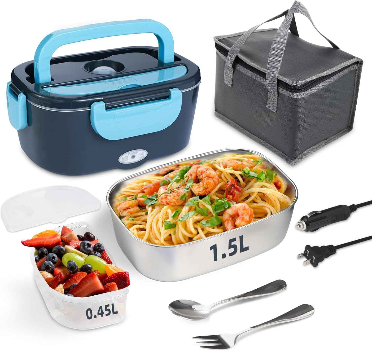 100W Cordless Electric Lunch Box for Adults & Men, Rechargeable Battery Powered Heated Lunch Box, 1.2L Portable Food Warmer Lunchbox with 5-Sided Heating for Work Car Outdoor Use