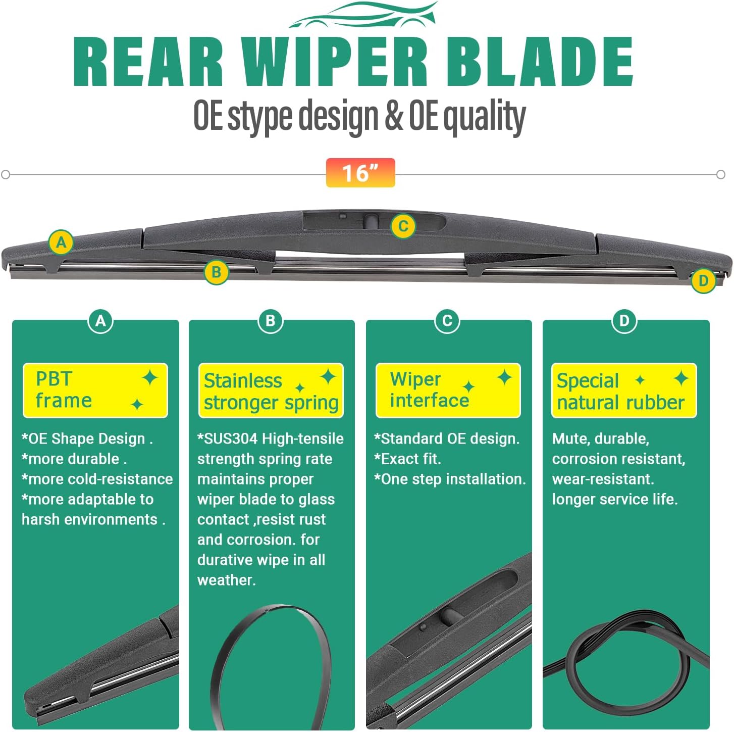 26" 22" 16" Windshield Wiper Blades Replacement for Honda Odyssey 2005-2023 2024 2025 Premium All Weather Front Rear Wipers Set - OEM Quality (Pack of 3)
