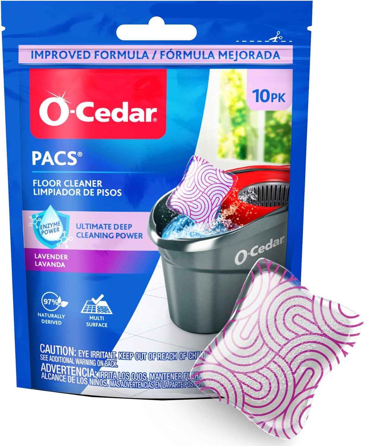 O-Cedar PACS Hard Floor Cleaner, Crisp Citrus Scent 10 Count (1-Pack) | Made with Naturally-Derived Ingredients | Safe to Use on All Hard Floors | Perfect for Mop Buckets