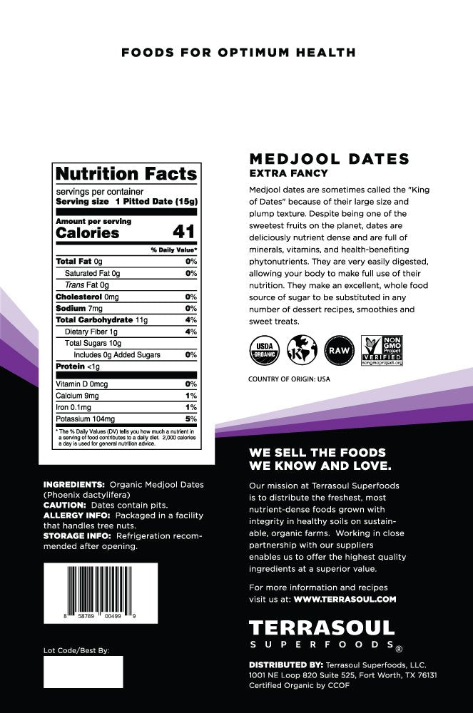 Terrasoul Organic Medjool Dates, 2 Lbs, USDA Certified, Non-Gmo, Gluten Free, Vegan, Farm Fresh