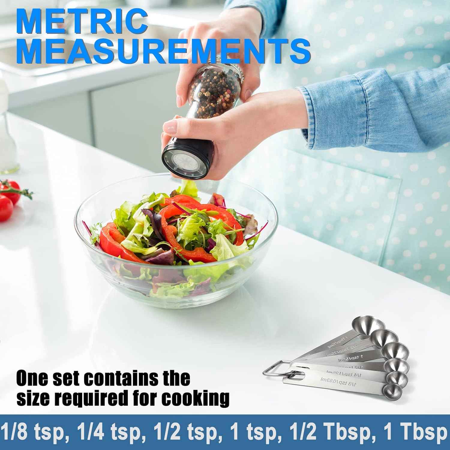 Measuring Spoons, Premium Heavy Duty 18/8 Stainless Steel Measuring Spoons Cups Set, Small Tablespoon with Metric and US Measurements, Set of 6 for Measuring Dry and Liquid Ingredients