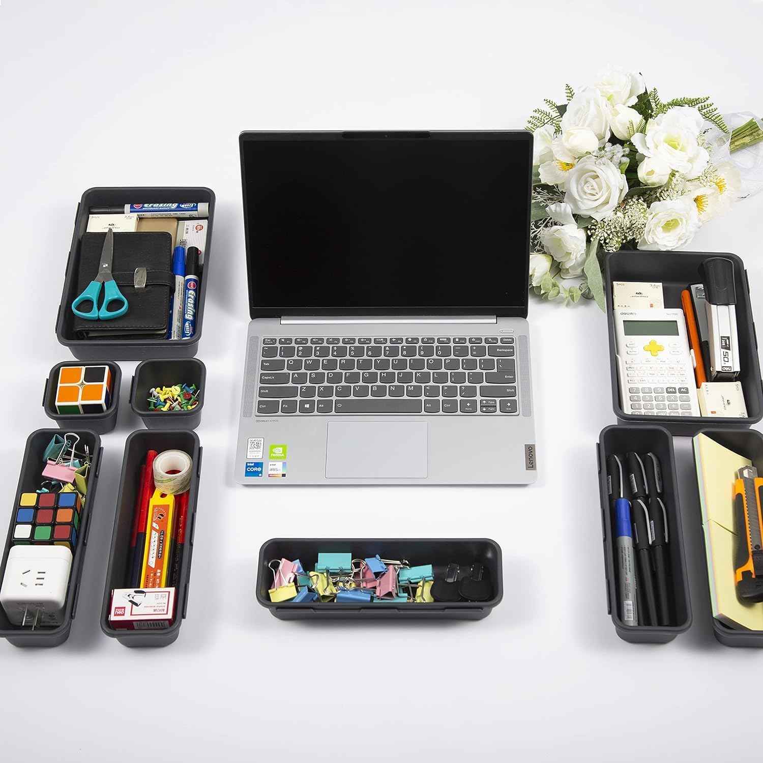 15 PCS Interlocking Desk Drawer Organizer Separator for Office,Bathroom,Kitchen,Makeup（Black）