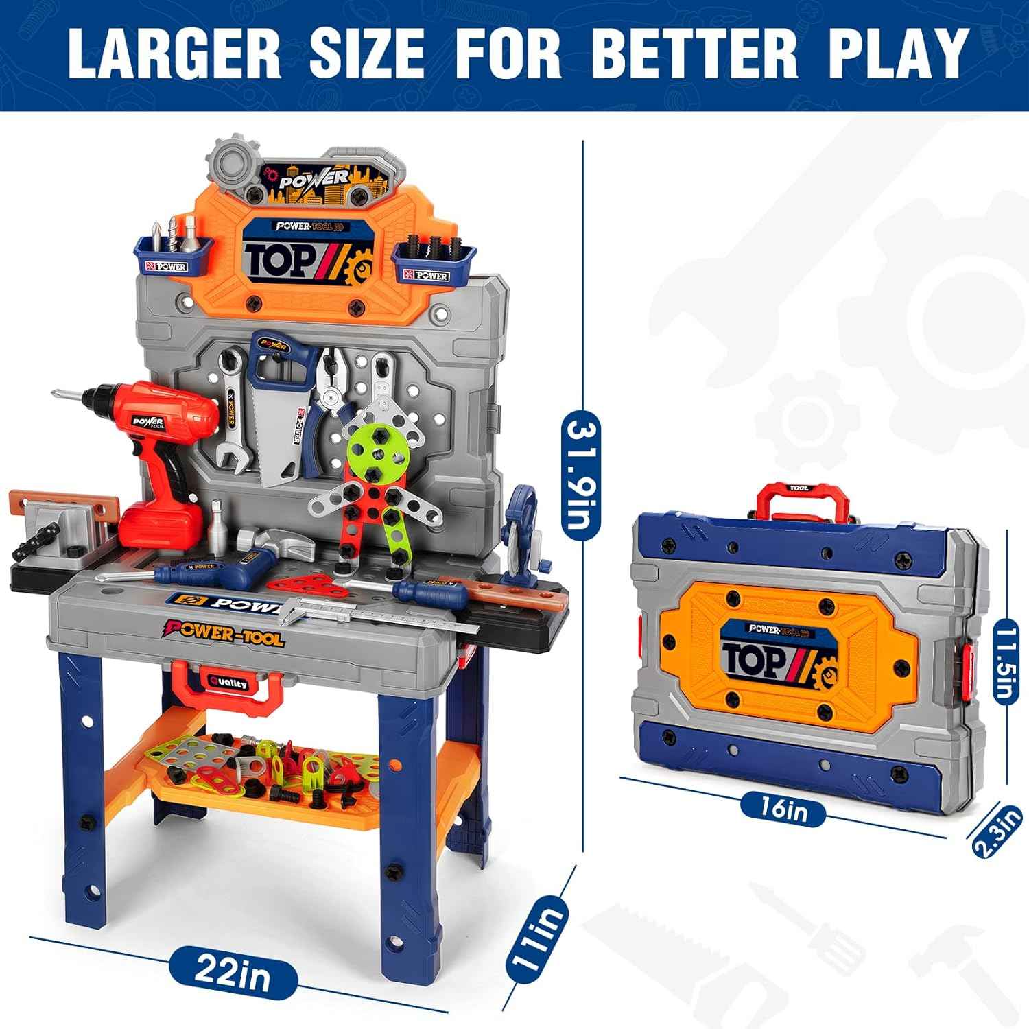 TooyBing Kids Tool Bench Set with Electric Drill and Realistic Tools, Construction Workbench Playset Toy for Toddler 3-5, Easy Set up, Kids Boy Toys, Birthday Gifts for Boys Age 3 4 5 Year Old