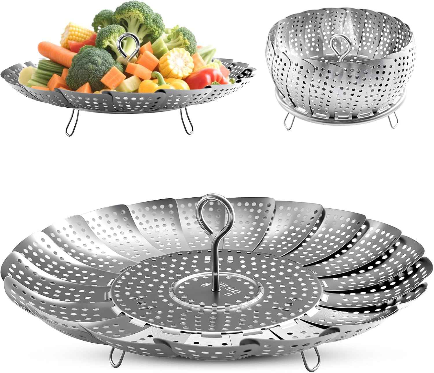 Zocy Steamer Basket, Stainless Steel Vegetable Steam Baskets for Steaming Cooking Expandable to Fit Various Size Pot (5.5" to 9.3")