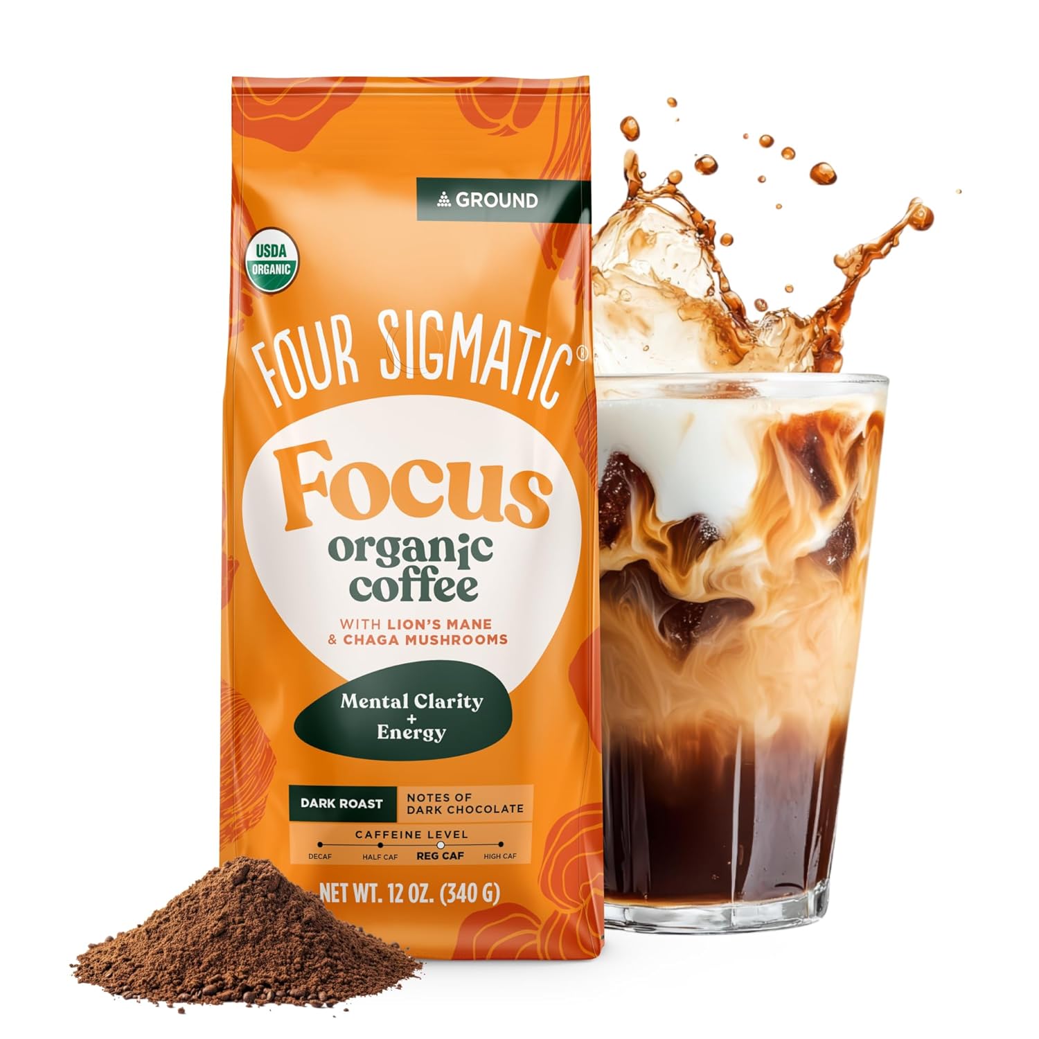 Four Sigmatic organic ground coffee with lion's mane mushroom and chaga for better focus and immune support, 12oz bag