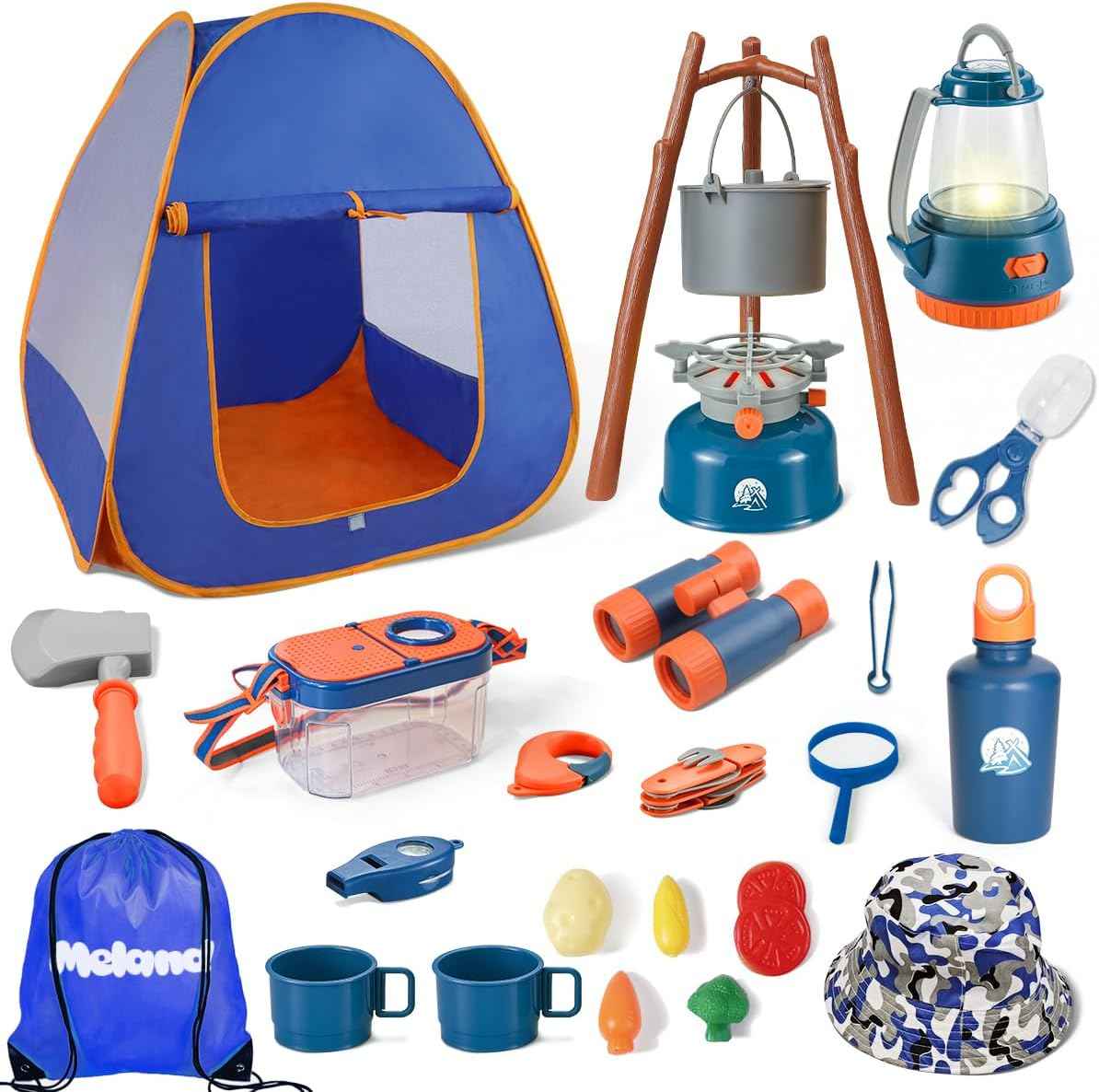Meland Kids Camping Set with Tent - Toddler Toys for Boys with Campfire, Camping Toys for Kids Indoor Outdoor Pretend Play, Gift Idea for Boys Age 3,4,5,6 Year Old Birthday Christmas (Green)