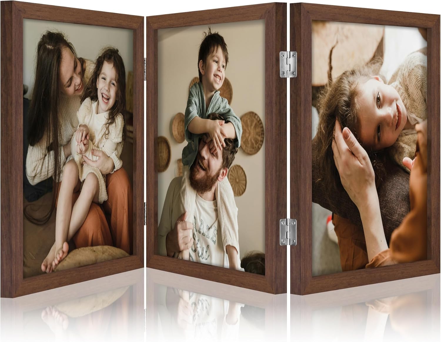 decorUhome Engineered Wood Trifold 4x6 Photo Frame with Plexiglass for Tabletop Display, Black, 3-Picture Frame