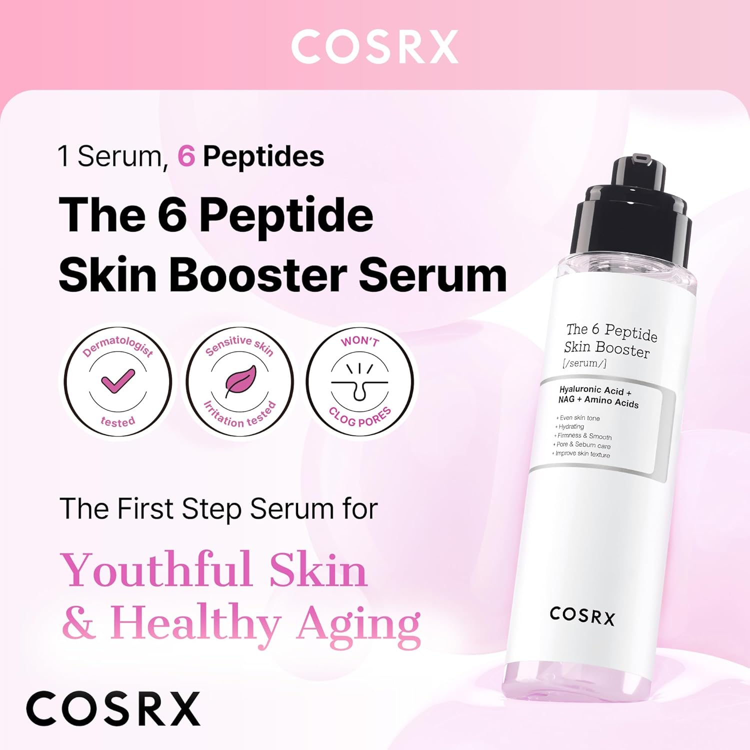 cosrx 6x peptide collagen booster toner serum for all skin types with copper peptides, niacinamide, and hyaluronic acid, 150ml