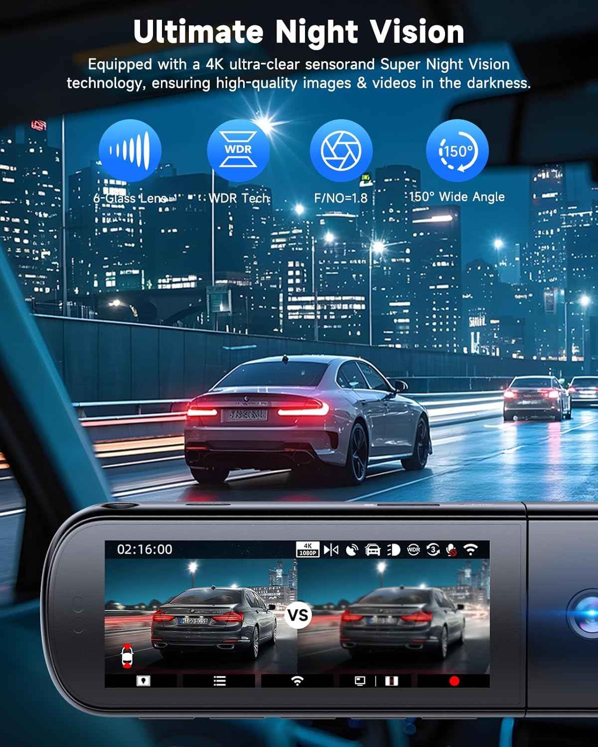 SARMERT 4K 3 Channel Dash Cam, Dash Cam Front and Rear C3, Free 64GB Card, 4K+1080P+1080P Dashcam, G-Sensor, WDR, APP, 5G WiFi, Night Vision, 24H Parking Monitor