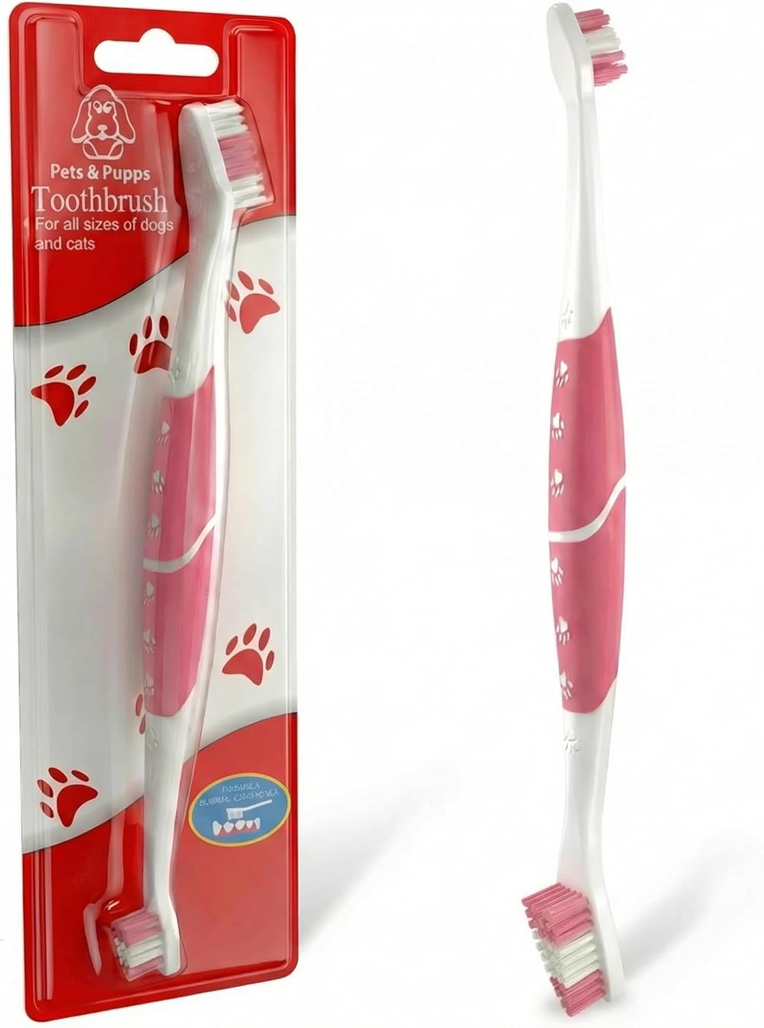 Red Pet Toothbrush for Medium & Large Dogs and Cats with Soft Bristles - Easy Teeth Cleaning
