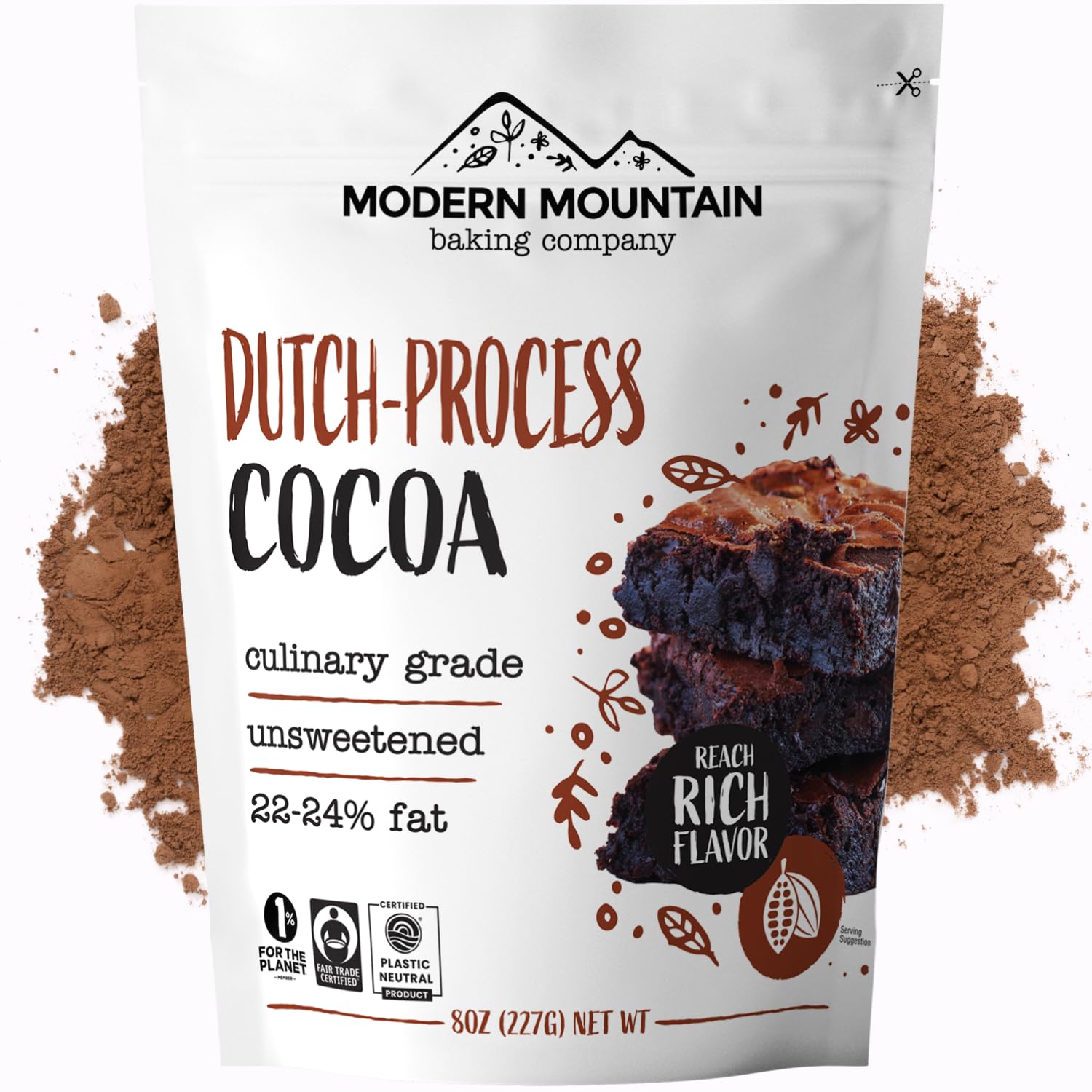Dutch Processed Cocoa Powder Unsweetened 8 oz Non-Gmo Fair Trade Culinary Grade Cocoa