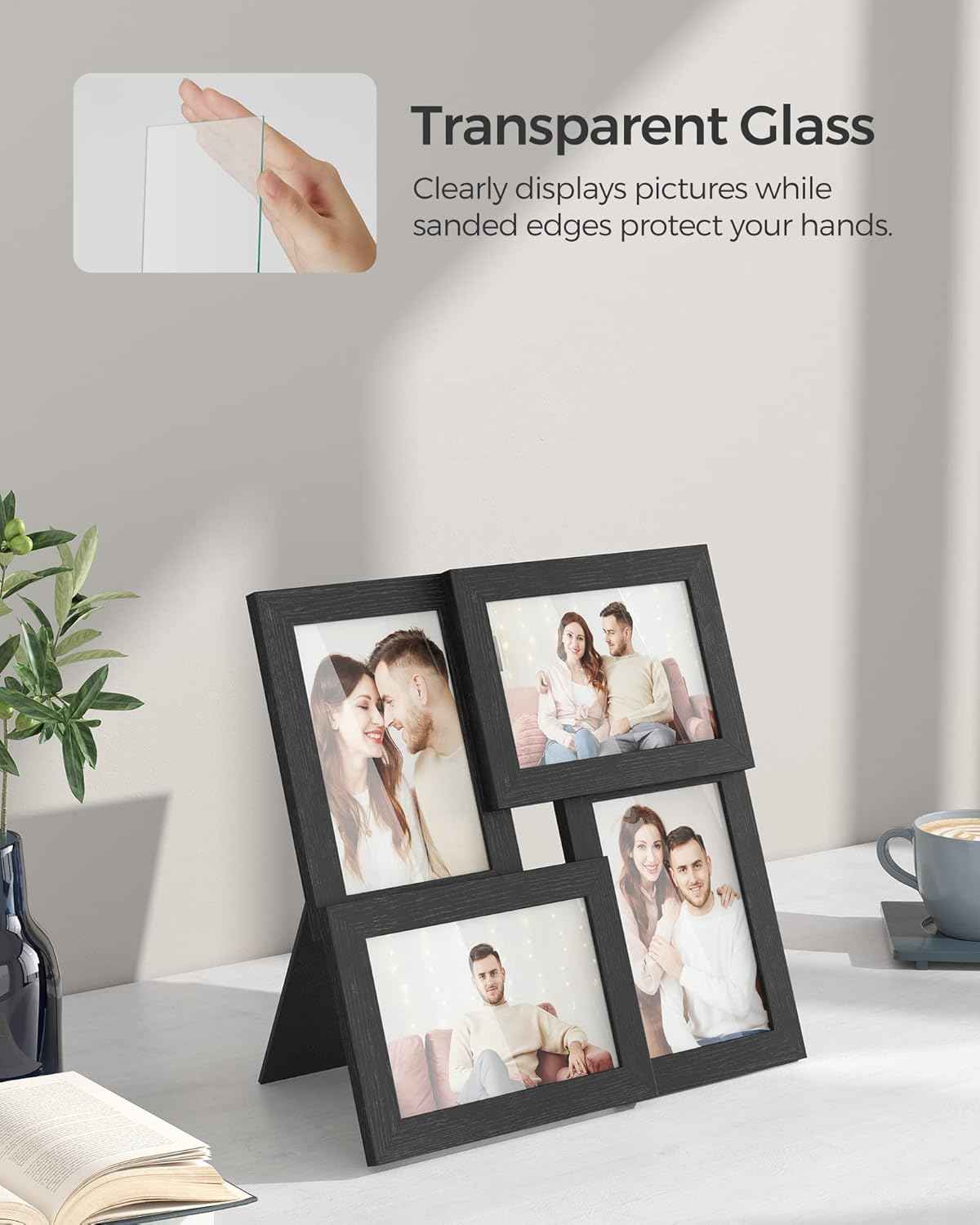 SONGMICS 4x6 Collage Picture Frames, Family Photo Collage Frame Set of 4 for Wall Decor, Glass Front, Wall Hanging or Tabletop, Christmas Gift, Ink Black URPF25BK