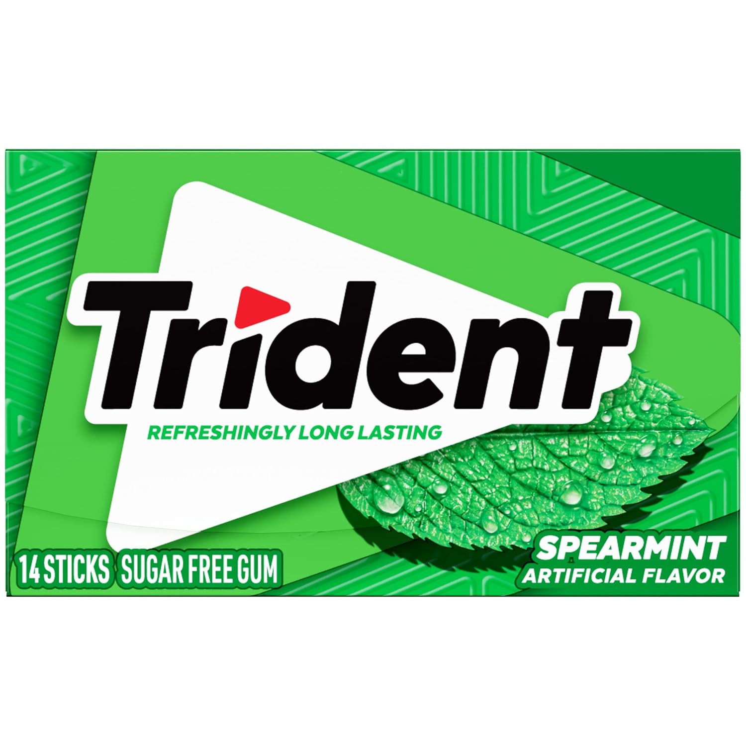trident spearmint sugar-free chewing gum, 12 packs of 14 pieces, 168 total pieces, bulk sugarless gum
