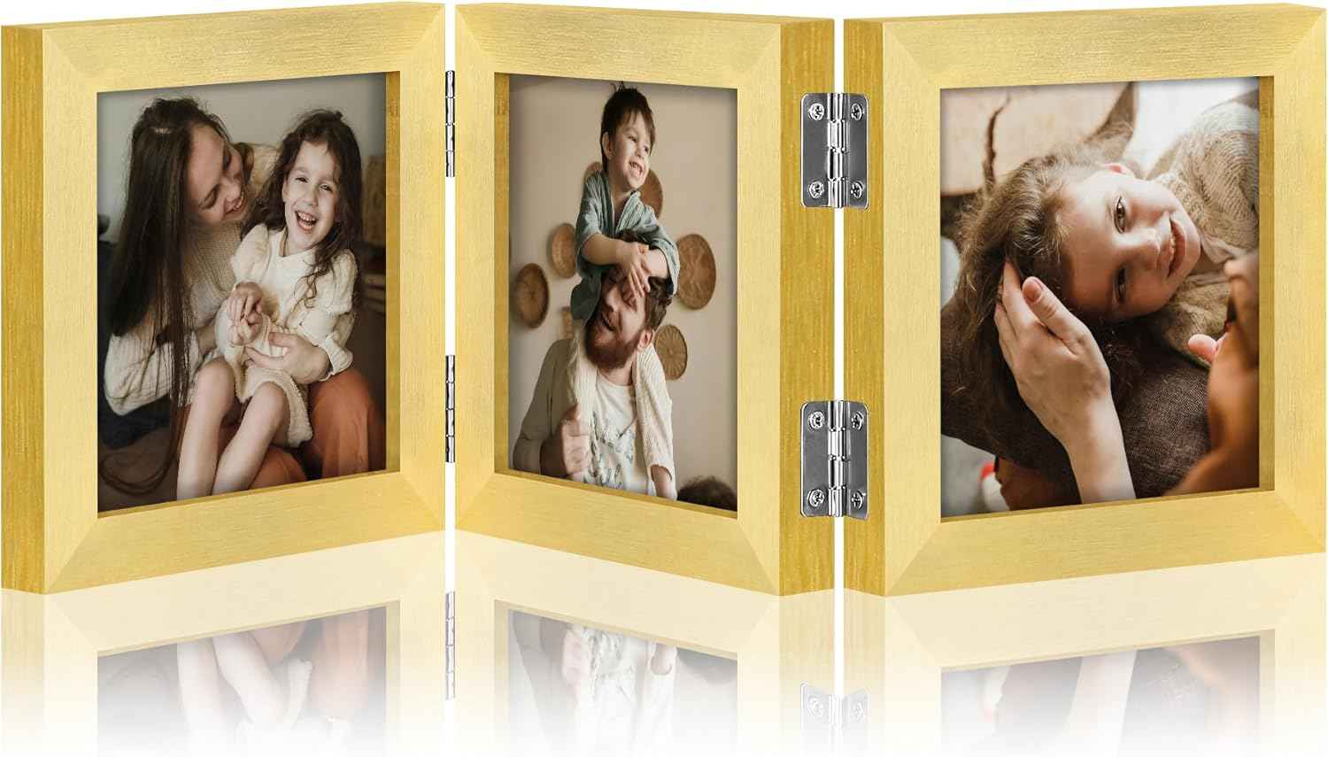 decorUhome Triple 4x6 Picture Frame Vertical, Engineered Wood Trifold Photo Frame with Plexiglass for Tabletop Display, 4x6, Black