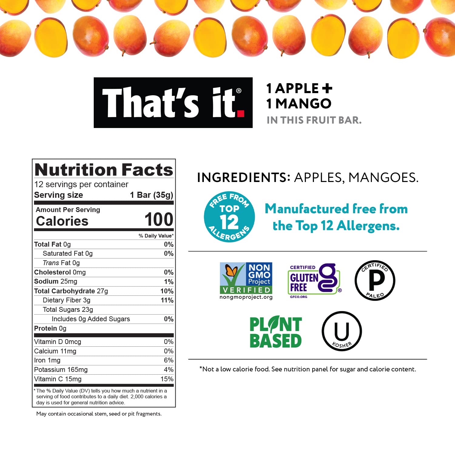 That's it. Variety Pack 100% Natural Real Fruit Bars, High Fiber Vegan Gluten Free Healthy Snacks for Adults & Paleo Children, Non GMO, No Added Sugar