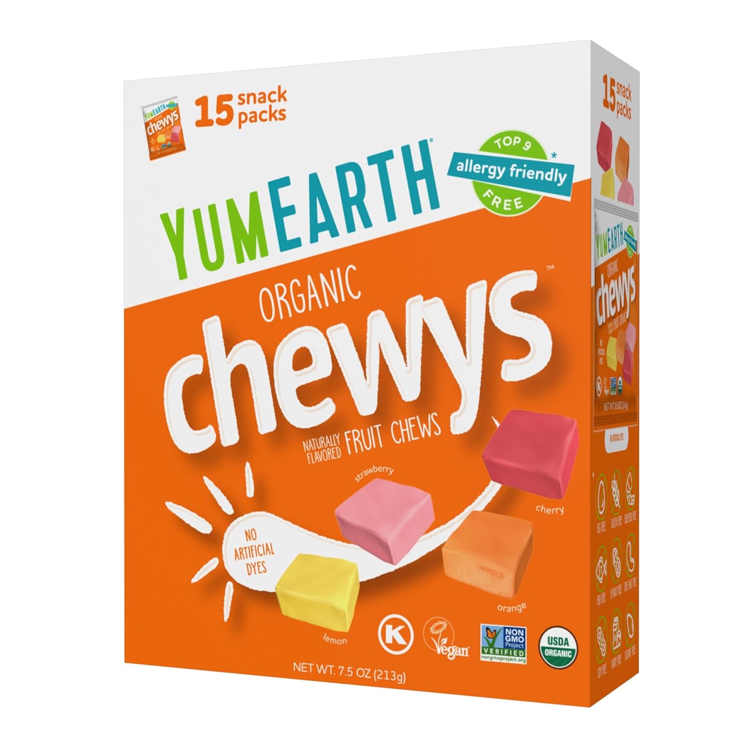 yumearth organic chewy fruit flavored candies assorted 7.5oz allergy friendly gluten free